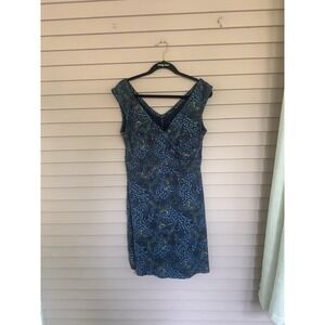PATAGONIA‎ Abstract Print Cross V-neck Sleeveless Dress Size L blue Green Yellow